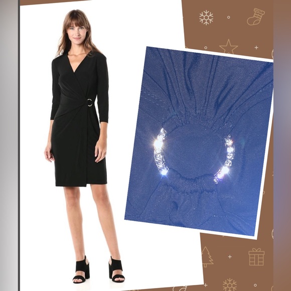 Glamour  Party Dress 4P Faux Wrap stretchy gathered side rhinestone’s buckle - Picture 1 of 13